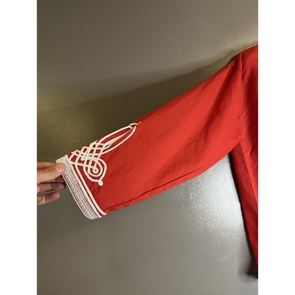 Embroidered Tunic Shirt Mens Size 4 Red White Boho Kurta Kaftan Festival Top - Picture 6 of 8